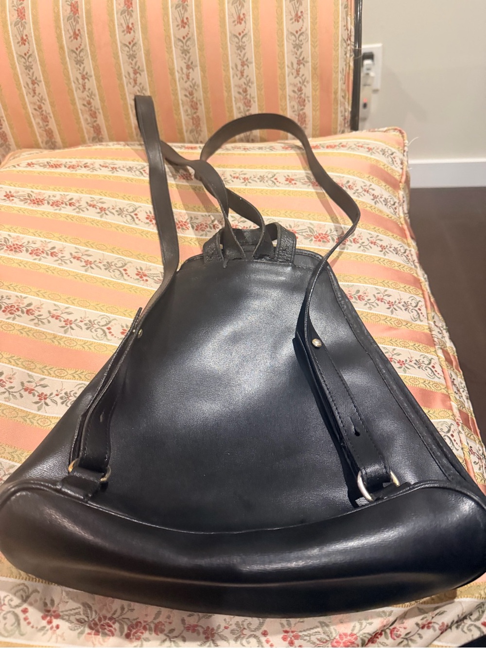 Longchamp Black Leather Backpack,vintage 90 - Picture 2 of 7